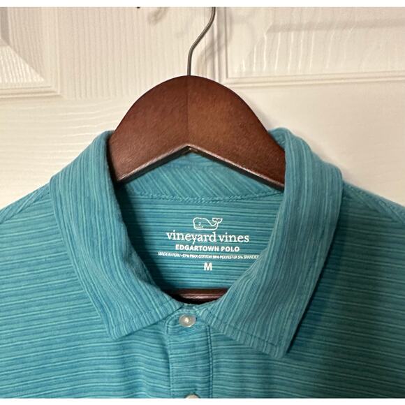 Vineyard Vines Edgartown Polo Shirt Mens Size Medium Blue Stripe SS Pima Cotton - Picture 3 of 5